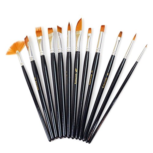 Doutop Pinselset Künstler Malen Pinsel Set Aquarell Acryl Flachpinsel Ölmalpinsel für Malerei Ölmalerei Ölfarben Bürste 12stk - 3