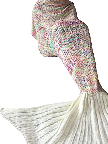 YiZYiF Meerjungfrau Flosse Decke Handgemachte Gestrickte Baby Schlafsack Wohnzimmer Kuscheldecke Sofa Decke für Erwachsene und Kinder Größen in S, M, L