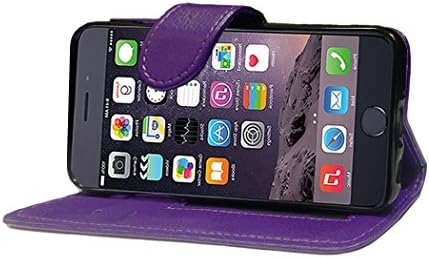 Black Leather Flip Wallet Slim Case Cover Pouch With Card Holder For Apple iPhone 6 6S (4.7'') and Screen Protector With Polishing Cloth And Stylus Pen by Traderia (Purple)