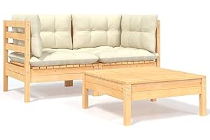 Susany Salon de Jardin Exterieur Salon de Patio Canapé de Jardin Meubles d'extérieur avec Coussins 3 pcs Bois de pin Massif