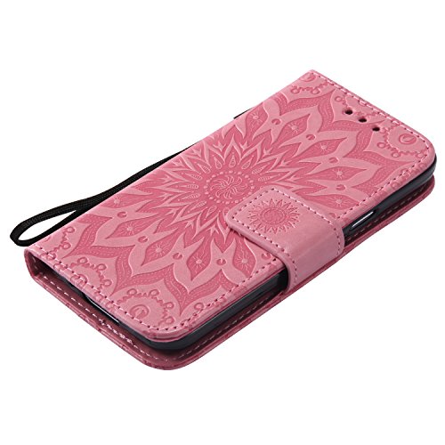 Lonchee Samsung Galaxy S5Mini G800 SM-G800 Leder Wallet Tasche Brieftasche Schutzhülle , Sonnenblumen geprägten Muster Design Hochwertige PU Leder Folio Tasche Case Hülle im Bookstyle mit Standfunktion Kredit Kartenfächer (rosa) - 3