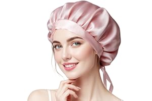 WAYMAYTECY Seidenmütze,Maulbeerseide Schlafmütze Rutschfest Verstellbar,Seidenhaube zum Schlafen Atmungsaktiver,Kopfbedeckung Seidenhaube,Nachtmütze für lockiges Haar mit elastischem Band,Haarpflege (Rosa)