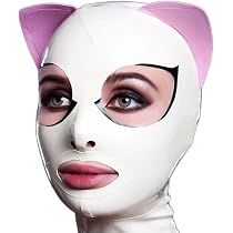 ZXYMUU White Cat Sexy Latex Hood Unisex con L'orecchio del Partito ...
