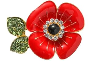QGSIWEI Red Poppy Flower Brooch Creative Rhinestone Poppy Brooch Pin Badge Remembrance Sunday Day Lapel Pins for Lest We Forget Veterans Day Memorial Day Gift