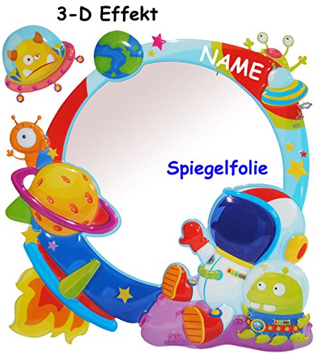 3-D Effekt _ Kinder Spiegel / Wandspiegel mit Spiegelfolie – “ Weltraum – Rakete / Astronaut “ – selbstklebend & wiederverwendbar – als Wandsticker / Wandtattoo – Pop Up – Kinderzimmer – die Wand – Baby / Babyspiegel – Spiegelaufkleber – Mädchen & Jungen – Kinderzimmerspiegel – Figur / Kinderspiegel – Baby-Spiegel / Fliesenspiegel – Kinderspielzeug – Planeten – Erde / Ufo – Wandbild - 3