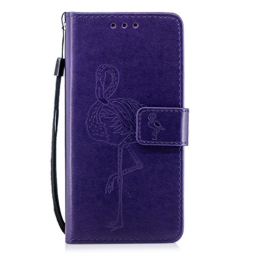 Galaxy J3 2017 Case,Samsung Galaxy J3 2017 Flip Case,BONROY® Pretty Creative Flamingo Painted Design Premium Soft PU Leather Notebook Wallet Case with [Kickstand] Stand Function Card Holder and ID Slot Slim Flip Protective Skin Cover for Samsung Galaxy J3 2017 SM-J330 - Purple