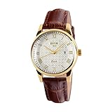 TONSHEN Damen Luxus Golden Edelstahl Business Uhren Analog Quarzuhr Casual Weißes Zifferblatt Braun Leder Band Uhren Mode Armbanduhr Klassiker Römische Ziffer Kalender Datum Einfaches Design Damenuhr