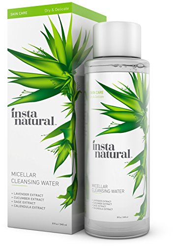 InstaNatural Micellar Water - Gentle Nonrinse Facial Cleansing & Simple Makeup Remover - Natural Skin Care Solution for Sensitive Skin - Fast Daily Hydration - Great for Post Gym Use & Travel - 8 OZ