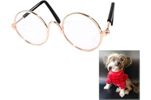 TopE Pet Glasses, Stock Show Funny Cute Dog Cat Retro Fashion Sunglasses, Transparent Eye-wear Protection for Small/Medium Pets (Gold+White, Small)