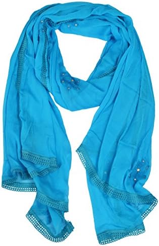 YOUTHQUAKE Flower Embroidered Diamond Work Chiffon Dupatta for Womens & Girls With 4 Side Lace
