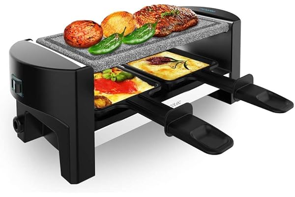 Cecotec Raclette Cheese&Grill 3200 Pocket AllStone. 2 Personnes, 320W, Finition en Acier Inoxydable, Plaque de Gril en Pierre Antiadhésive, Comprend 2 Poêles et 1 Spatule