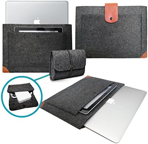 LOVE MY CASE / DARK GREY Laptop Felt Sleeve Bag with LEATHER STRAP cover &amp; CHARGER case for 13-inch Apple MacBook Pro with Retina Display (no DVD/CD Drive) (13") (other sizes available)