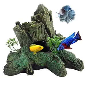 Tfwadmx Root Driftwood for Aquarium,Natural Resin Tree Trunk Aquarium Decor Freshwater Ornament Fish Tank Branches Hideout Cave Betta Log with 2 Pack Seaweed Water Plants