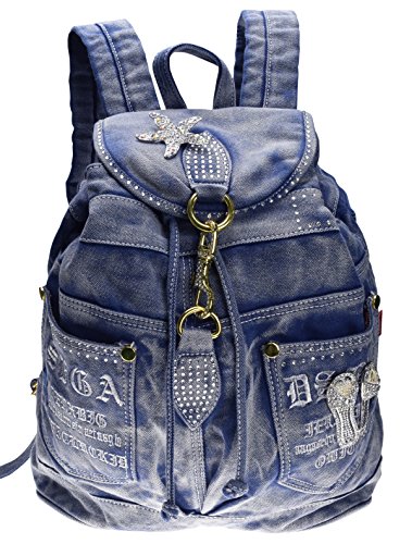 Preisvergleich Produktbild SAIERLONG Frauen und Mädchen Rucksack Schultasche Reisetasche Blau jean