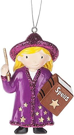 Girl Wizard and Book of Spells Resin Stone Christmas Ornament Figurine