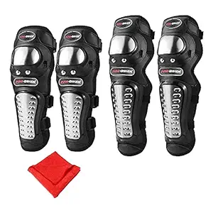 AllExtreme EXPBKG4 2nd Generation Alloy Steel Elbow Guard Flexible Breathable Adjustable Knee Shin Armor Protector with Mocrofiber Cleaning Towel for Bikers and Riders (Black)