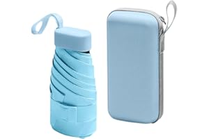 MEMOFYND 1 x mini parasol z pudełkiem do przechowywania, kompaktowy, parasol podróżny, wiatroszczelny, składany, przenośny, błękitny, błękitny, ma?y