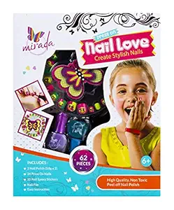 Mirada Cosmetic Glitter Nail Salon, Safe & Non-Toxic, Girl Starter kit with Water Based Nail Polish Cosmetic Set and Artificial Nails.Age (6-15) Years