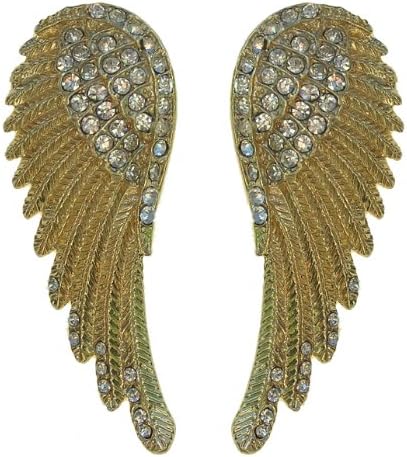Golden Angel Wings Drop Earrings with Crystals