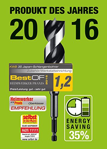 kwb AKKU-TOP 3-S Japan Schlangenbohrer 042828 (28 mm, CV-Stahl, mit Sechskantschaft 1/4“, spezieller superscharfer Spitzenanschliff und Hauptschneide, für Weich- und Hartholz) - 5