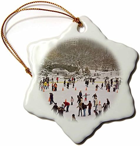 Kike Calvo Snow Blizzard in Central Park Manhattan New York City Ice Skate Ring Snowflake Porcelain Ornament, 3-Inch