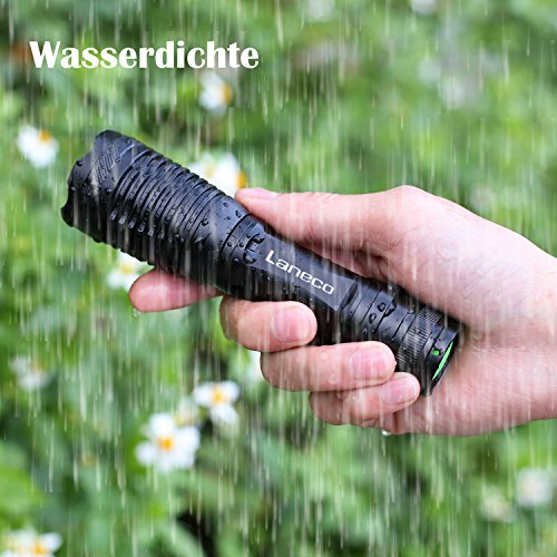 Laneco E6 Wiederaufladbare LED Taschenlampe, Super Hell Taktische Taschenlampe mit 18650 Li-Ionen-Akku und Ladegerät, Tragbare Wasserdichte Taschenlampe mit Einstellbarem Fokus und 5 Lichtmodi für Campen Wandern usw - 6