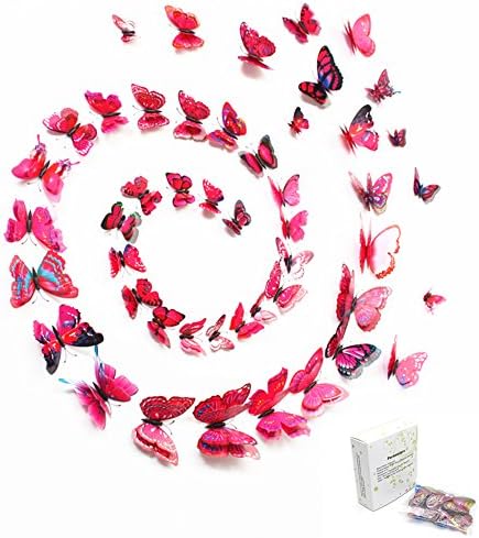 72PCS 3D Butterfly Wall Stickers, Refrigerator Magnet, Wall Decorations, Vivid Colorful 3d Double Wing Butterflies Wall Decor Decals Art Applique for Nursery and Home (Pack-1)