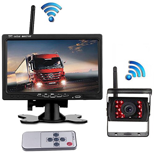 Camara marcha atras inalámbrica con sistema , pantalla TFT LCD HD de 7 pulgadas con 18 cámaras infrarrojas de visión nocturna a prueba de agua para camiones / autos / tractores / autobuses