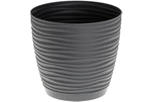 KORAD 3D Sahara Plant Pots with Matching Saucers. Decorative Planters with Drainage Holes for Indoor and Outdoor. Available in 7 Sizes and 8 Colours- (H 6.2 in(16 cm) - D 6.7 in(17 cm), Dark Grey)