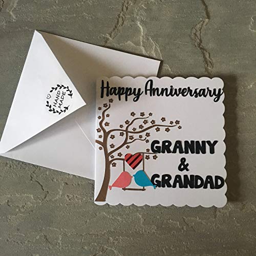 Handmade - Happy Wedding Anniversary Card - Personalised Anniversary Card - Love Birds in Tree Design