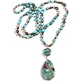 DUOMIAO Necklaces for Women/Men Trendy,35Inch Natural Stone Beaded Long Pendant Necklaces for Womens,Handmade Bohemian Fashion Chakra Chunky Statement Charm Necklace Jewelry Gift, Gemstone,