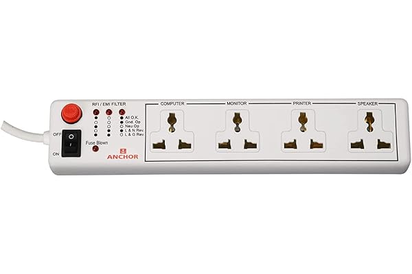 Anchor by Panasonic Spike Guard- 4 Universal Socket with Single Switch - 4 Mtr (22048)
