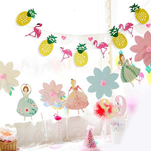 MagiDeal Tropische Ananas Bunting Hawaiian Flamingo Sommer Party Luau Dekor Girlande - 3