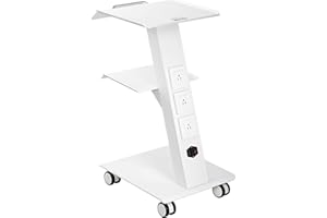 VEVOR Carro de Laboratorio, Carro de Servicio Médico con Enchufe Incorporado, Postre Móvil de Metal de 3 Capas, con Ruedas Giratorias, Carga 100 kg, para Laboratorio, Clínica, Belleza, Salón