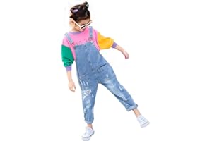 Yao 3-14Years Girls Jumpsuit&Rompers Big Kid Bib Overalls Blue Adjustable Belts Denim Color Changeable Sequin Pants