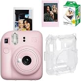 Instax Mini 12 Fotoğraf Makinesi-20li Film-Şeffaf Pleksi Kılıf ve Fotoğraf &Ccedil;er&ccedil;evesi Seti 1 Pembe