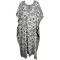 Mogul Interior Women Resort Wear Caftan Maxi Dress Off White Lounger Kimono Kaftan One Size