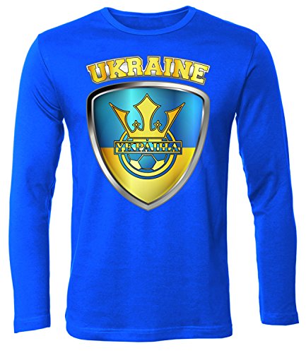 Ukraine Fussball Fanshirt 4679 Herren Longsleeve Langarm Fun-T-Shirts Blau XXL