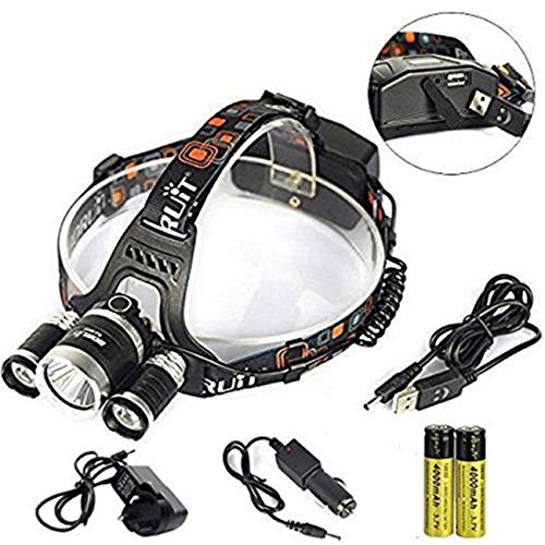 Boruit Led stirnlampe kopflampe 6000 Lumen XM-L2 T6 LED-Scheinwerfer kopflampe Stirnlampe led Scheinwerfer-Kopf-Lampen-Taschenlampe für Outdoor Sports Camping Wandern Angeln（Britische Ladegerät Technische Daten） - 2