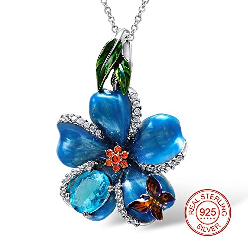 Preisvergleich Produktbild DIAOZHUIXL Kette Halskette Frauen Anhänger Mädchen, Emaille Blume - Distinguished,Urlaub Geburtstag Gib Frau Freundin Guter Freund Schwestern,S925 Silber 18 Zoll Kette,Blau