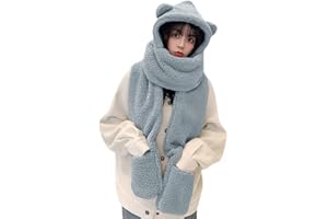 IBLUELOVER Ensemble 3 en 1 Chapeau Echarpe Moufle Femme Fille Bonnet Hiver Chaud en Peluche Chapeau Chapka Cagoules avec Foulard et Gants Cache Oreilles Capuche Bonnet de Ski Voyage Noël Outdoor