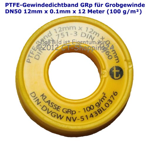 PTFE-Gewindedichtband Rolle (Teflonband) GRp für Grobgewinde DN50 nach DIN EN 751-3, 12mm x 0.1mm x 12m (100 g/m²)