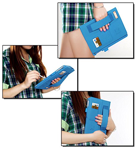 [Ecke Schutz] Lenovo Yoga Tablet 10 Zoll Hülle Tasche, Fyy hochwertige umweltfreundliche KunstlederHülle (Tasche Schutzhülle Case Cover Etui) mit Standfunktion/Aufsteller mit Fach für Kreditkarten elastische Handschlaufe Stift-Haltung (mit automatischer Schlaf/ Weck-Funktion) Blau für Lenovo Yoga Tablet 2 10 Zoll - 3