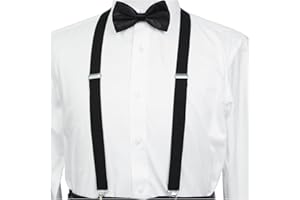 HISUNBEN Bretelles Homme Réglable 3 Clips, Bretelles 2.5 cm de Large en Y pour Hommes/Enfants, Couleur Unie Mens Bretelle Noeud Papillon Set