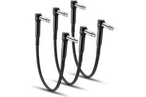 RUXELY Kabel krosowy do gitary 6,35 mm, 0,15 m, 3 opakowanie, 90 stopni 1/4" wtyczka instrument kabel, 15 cm Guitar Patch Cable do efektów gitarowych, pedałów efektów gitarowych/basowych,