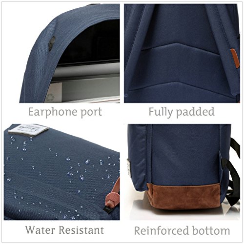 Vaschy Klassischen Leichten Rucksack f  r Jungen Wasserabweisend Schulrucksack Reise Rucksack Passt 14-Zoll-Laptop Blau