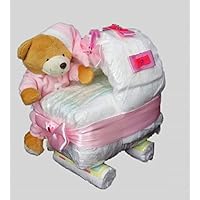 Windeltorte, Windelkinderwagen, Windelwagen, Geschenk zum Geburt, Taufe, Babyparty Mädchen, Windeln