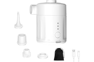 Mojimdo Przenośna elektryczna pompka powietrza do nadmuchiwanych przedmiotów, akumulatorowa pompa powietrza do łóżka powietrznego 2 w 1, przenośna mini pompa próżniowa z 4 dyszami powietrza i torbą do