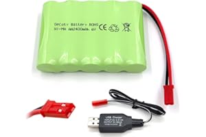 Gecoty® Batería Recargable NiMH AA, Batería 6V 2400mAh RC con Cable de Carga USB para Juguetes de Control Remoto, iluminación, Herramientas eléctricas (Enchufe JST)