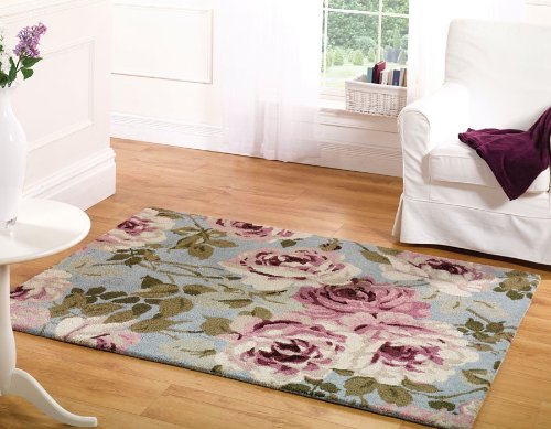 Flair Rugs Elegance Grace Wool Hand Tufted Rug, Light Blue, 80 x 150 Cm